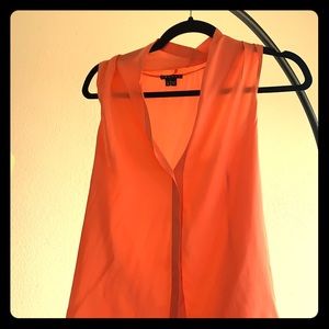 Theory Coral Silk Blouse Petite (TP) - like new!